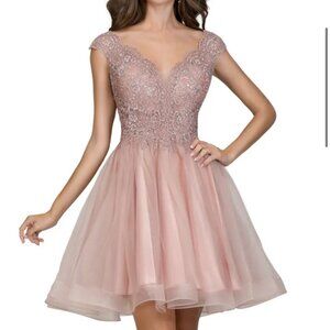Anny Lee Rose Pink Lace & Tulle Mini Dress  Evening Party Cocktail Gown